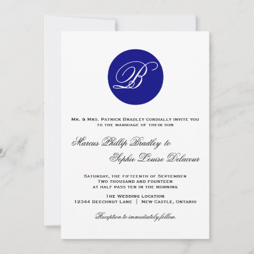 Navy Blue Circle Monogram Wedding Invitation
