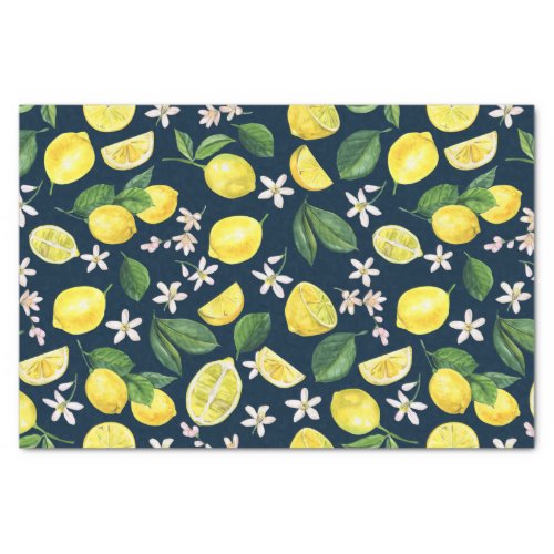 Navy Blue Citrus Lemon Floral  Tissue Paper