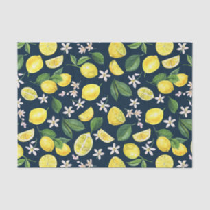 Navy Blue Citrus Lemon Floral Tissue Paper
