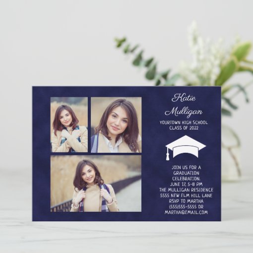 Navy Blue Class of 2022 4 Photo Graduation Party Invitation | Zazzle