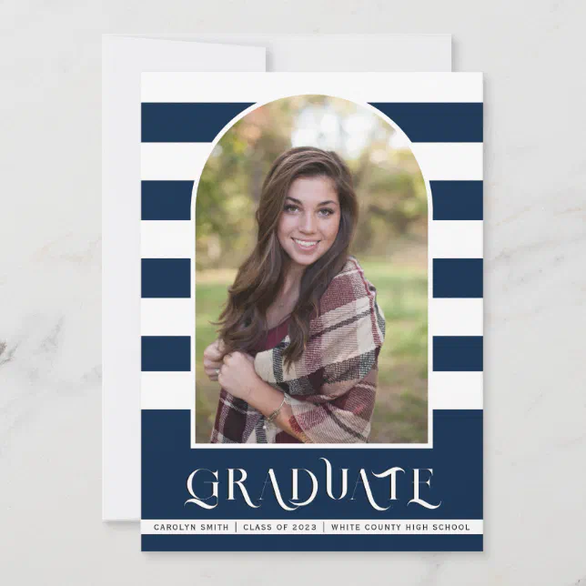 Navy blue Class of 2023 arch photo graduation Announcement | Zazzle