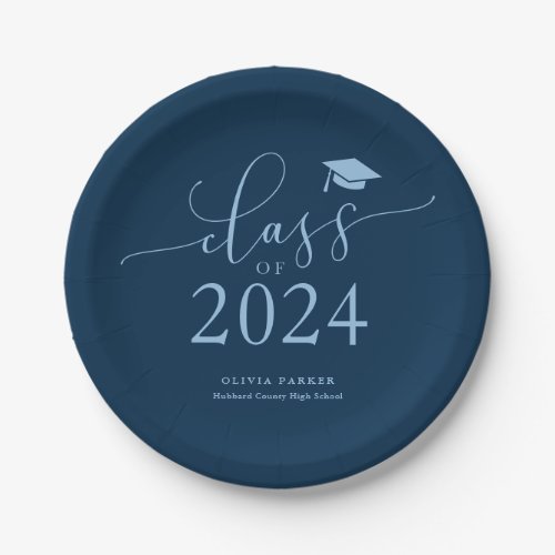 Navy Blue Class of 2024 Graduation Party Paper Plates