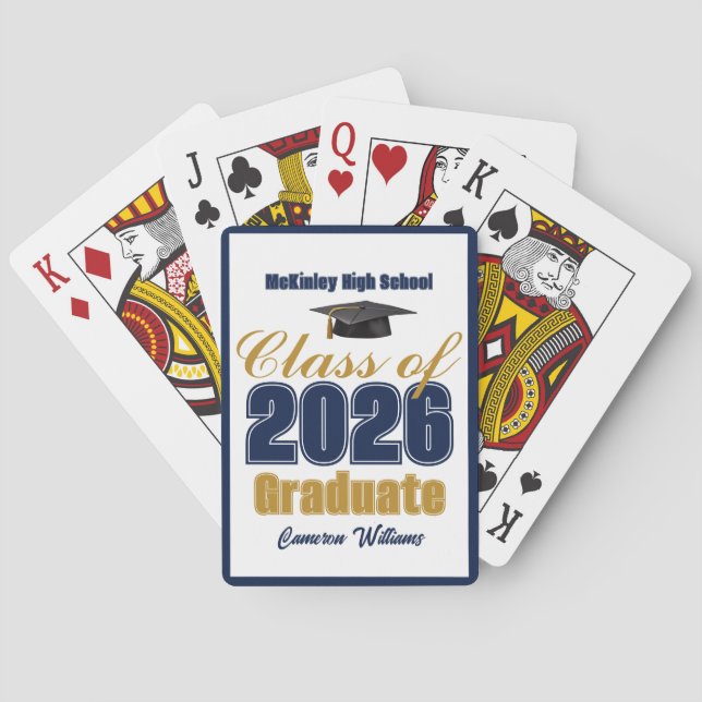 Navy Blue Class of 2026 Custom Graduation Party Poker Cards (Back)