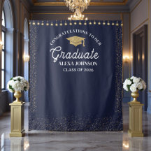 Navy Blue Class Of 2026 Graduation Backdrop