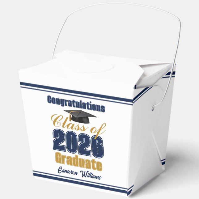 Navy Blue Class of 2026 Graduation Party Fortune Favor Boxes (Front)