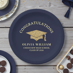 Navy Blue Class Of 2026 Graduation Party Paper Plates