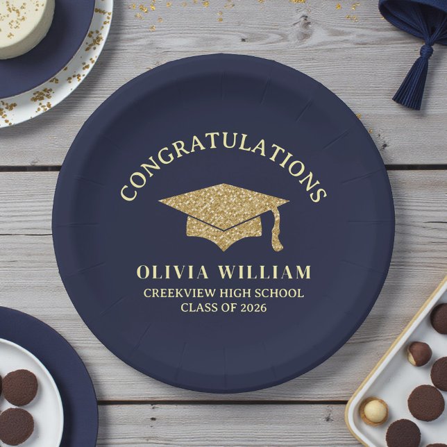 Navy Blue Class Of 2026 Graduation Party Paper Plates (Creator Uploaded)