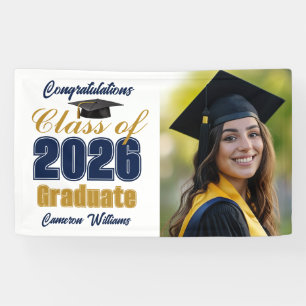 Navy Blue Class of 2026 Graduation Party Photo Banner