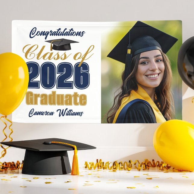 Navy Blue Class of 2026 Graduation Party Photo Banner (Creator Uploaded)