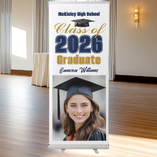 Navy Blue Class of 2026 Photo Graduation Party Retractable Banner