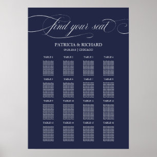 Navy Blue Classic 16 Table Wedding Seating Chart