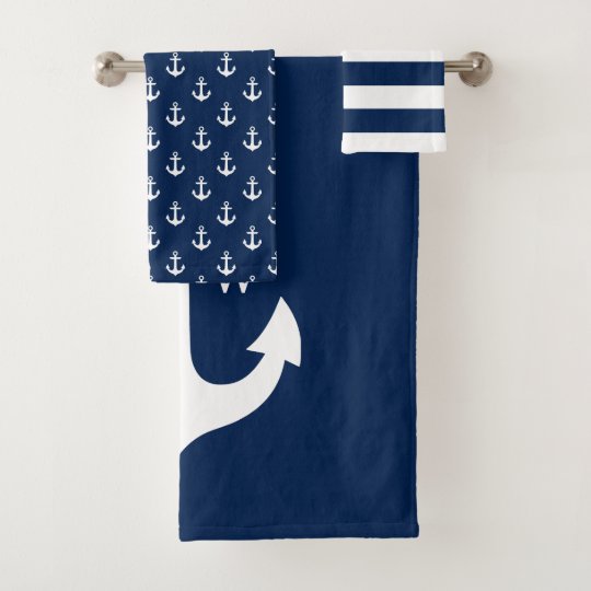 Navy Blue Classic Anchor Monogram Bath Towel Set | Zazzle.com