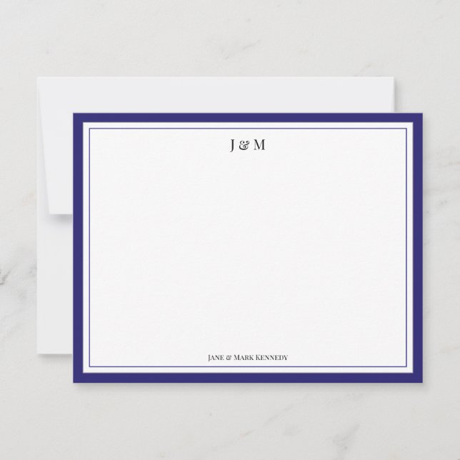 Navy Blue Classic Custom Couple Monogram  Note Card (Front)