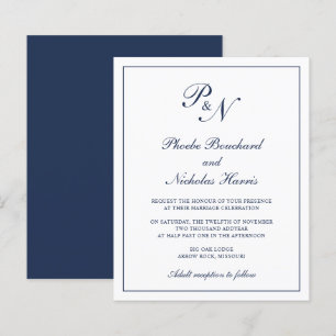 Navy Blue Classic Elegant Budget Wedding Invite
