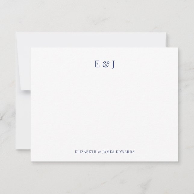 Navy Blue Classic Elegant Couple Initials Note Card (Front)