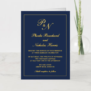 Navy Blue Classic Elegant Wedding Foil Invitation