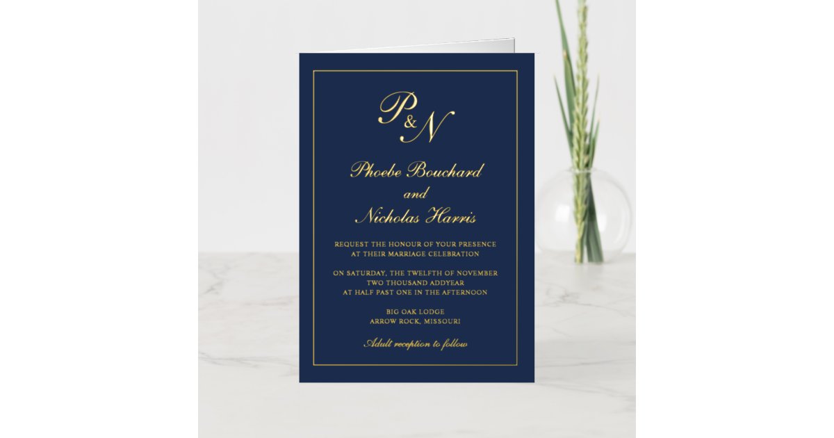 Navy Blue Classic Elegant Wedding Foil Invitation | Zazzle