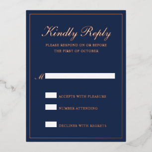 Navy Blue Classic Elegant Wedding Foil RSVP Card