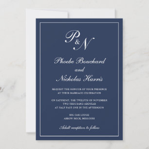 Navy Blue Classic Elegant Wedding Invitation