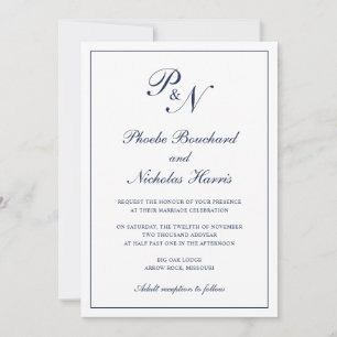 Navy Blue Classic Elegant Wedding Invitation