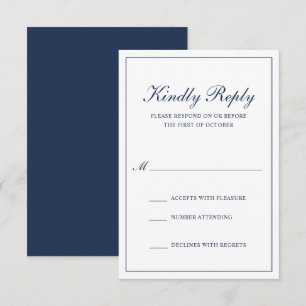 Navy Blue Classic Elegant Wedding RSVP Card