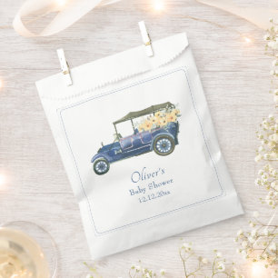Navy Blue Classic Flower Vehicle Boy Baby Shower  Favor Bag