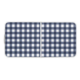Navy Blue Classic Gingham Check Plaid Beer Pong Table
