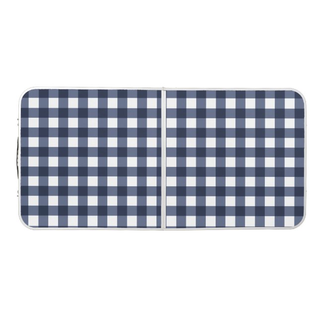 Navy Blue Classic Gingham Check Plaid Beer Pong Table (Top)