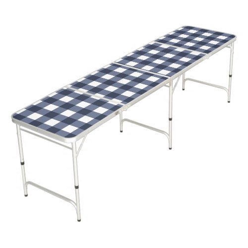 Navy Blue Classic Gingham Check Plaid Beer Pong Table