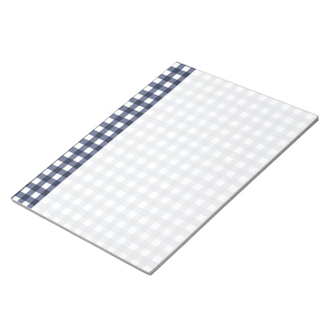 Navy Blue Classic Gingham Check Plaid Notepad (Angled)