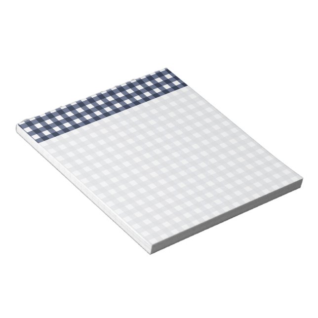 Navy Blue Classic Gingham Check Plaid Notepad (Angled)