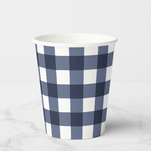 Navy Blue Classic Gingham Check Plaid Paper Cups