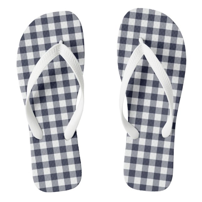 Navy Blue Classic Gingham Flip Flops Adult (Footbed)