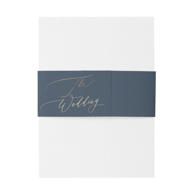 Navy Blue Classic Gold Calligraphy The Wedding Invitation Belly Band (Back Example)