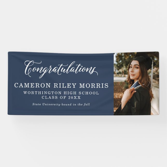 Navy blue classic graduation banner (Horizontal)