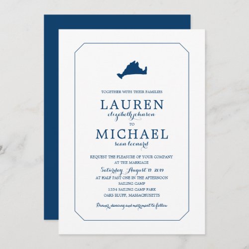 Navy Blue Classic Marthas Vineyard Map Wedding Invitation