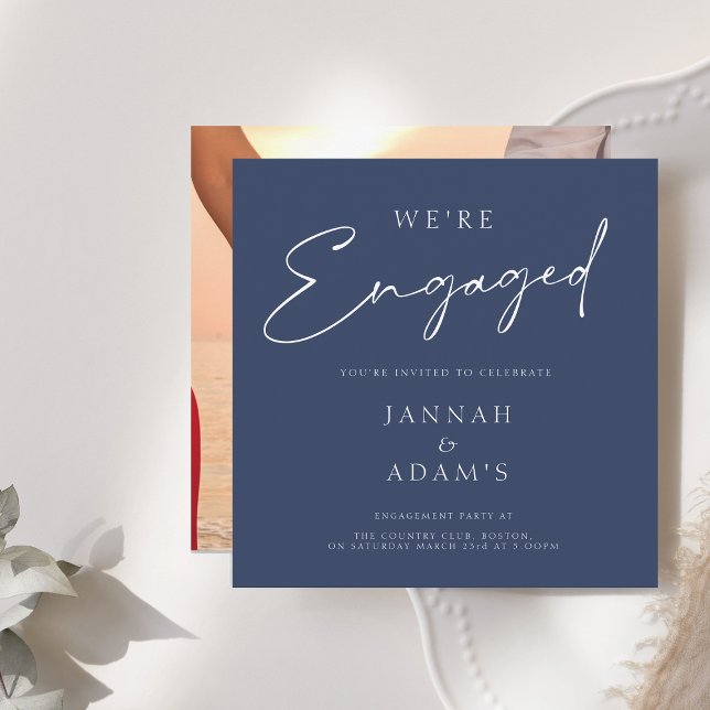 Navy Blue Classic Minimal Engagement Party Invitation (Creator Uploaded)