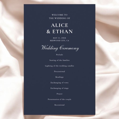 Navy Blue Classic Minimalist Wedding Program