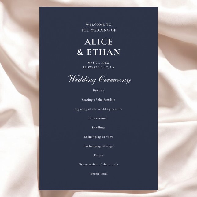 Navy Blue Classic Minimalist Wedding Program (Creator Uploaded)