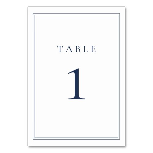 Navy Blue Classic Minimalist Wedding Table Number