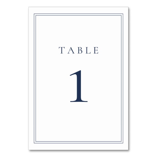 Navy Blue Classic Minimalist Wedding Table Number (Front)