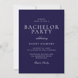 Navy Blue Classic Modern Bachelor Party Invitation
