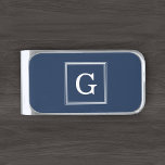 Navy Blue Classic Monogram Gold Finish Money Clip<br><div class="desc">Simple and classic personalized 1 letter monogram.</div>