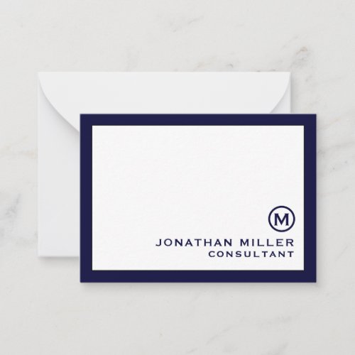 Navy Blue Classic Monogram Note Card