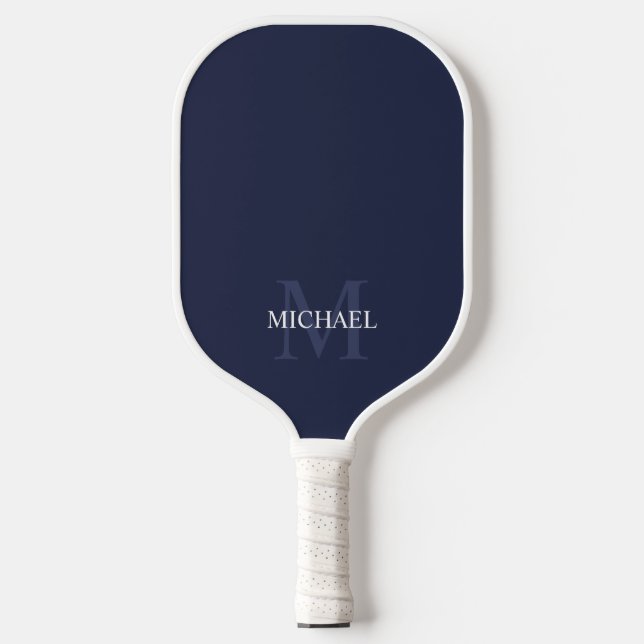 Navy Blue Classic Personalized Monogram and Name Pickleball Paddle (Front)