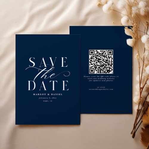 Navy Blue Classic Save The Date Non Photo QR Code