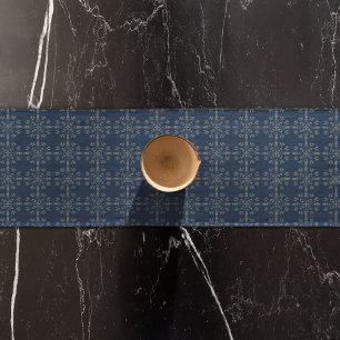 Navy Blue Classic Silver Snowflakes Elegant Custom Short Table Runner