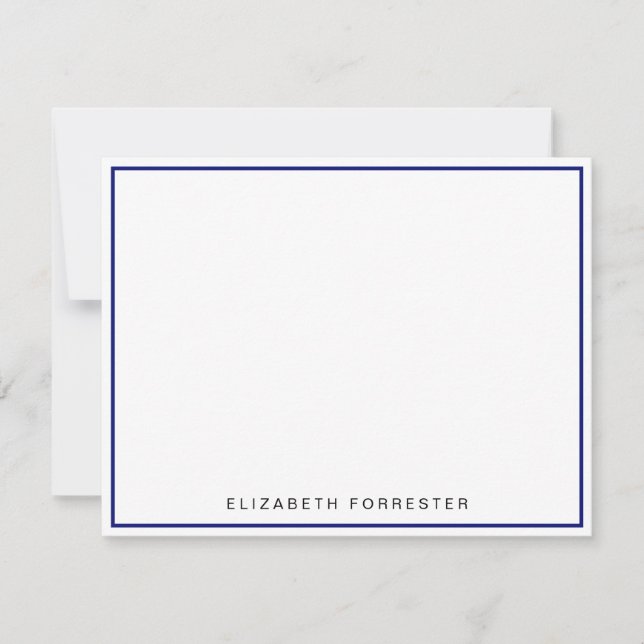 Navy Blue Classic Single Border       Note Card (Front)