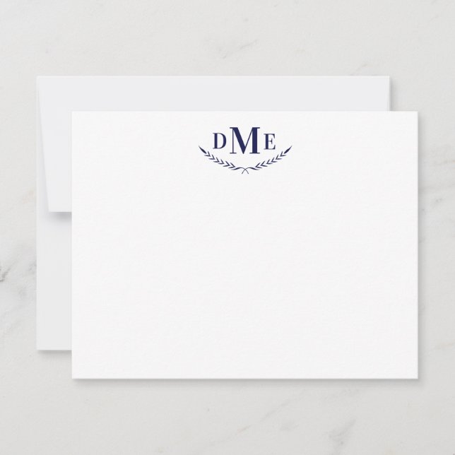 Navy Blue Classic Wheat 3 Initial Monogram Note Card (Front)