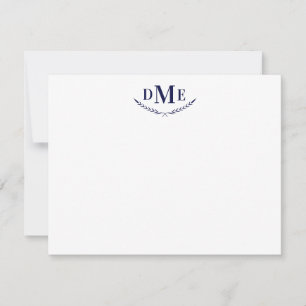 Navy Blue Classic Wheat 3 Initial Monogram Note Card